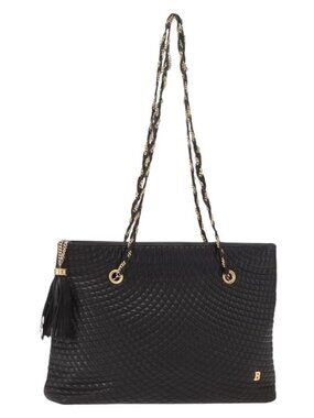 Authentic BALLY Chain Shoulder Bag Leather Black Gold